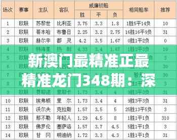 新澳门最精准正最精准龙门348期：深入解读概率与赔率的艺术